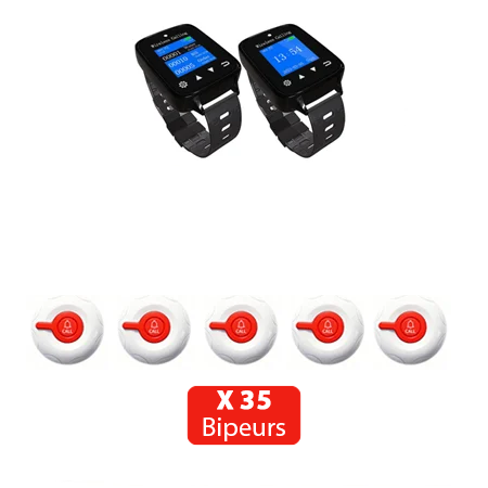 Pack Sécurité Instantanée : 2 Montres Vigile + 35 Bipeurs Hôtesse de Caisse