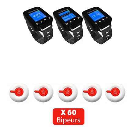 Pack Sécurité Instantanée : 3 Montres Vigile + 60 Bipeurs Caissière