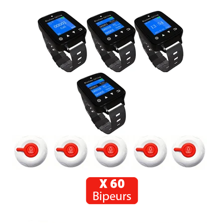 Pack Sécurité Instantanée : 4 Montres Surveillant + 60 Bipeurs Comptoir