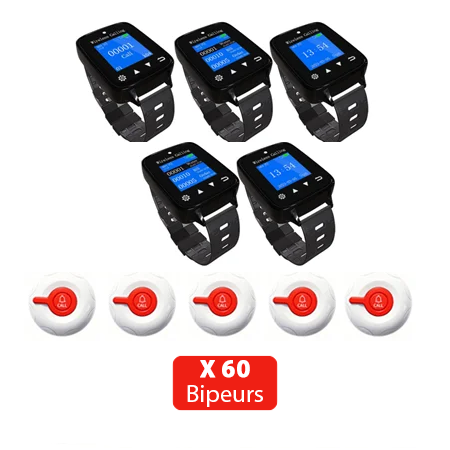 Pack Sécurité Instantanée : 5 Montres Agent Sécurité + 60 Bipeurs Comptoir